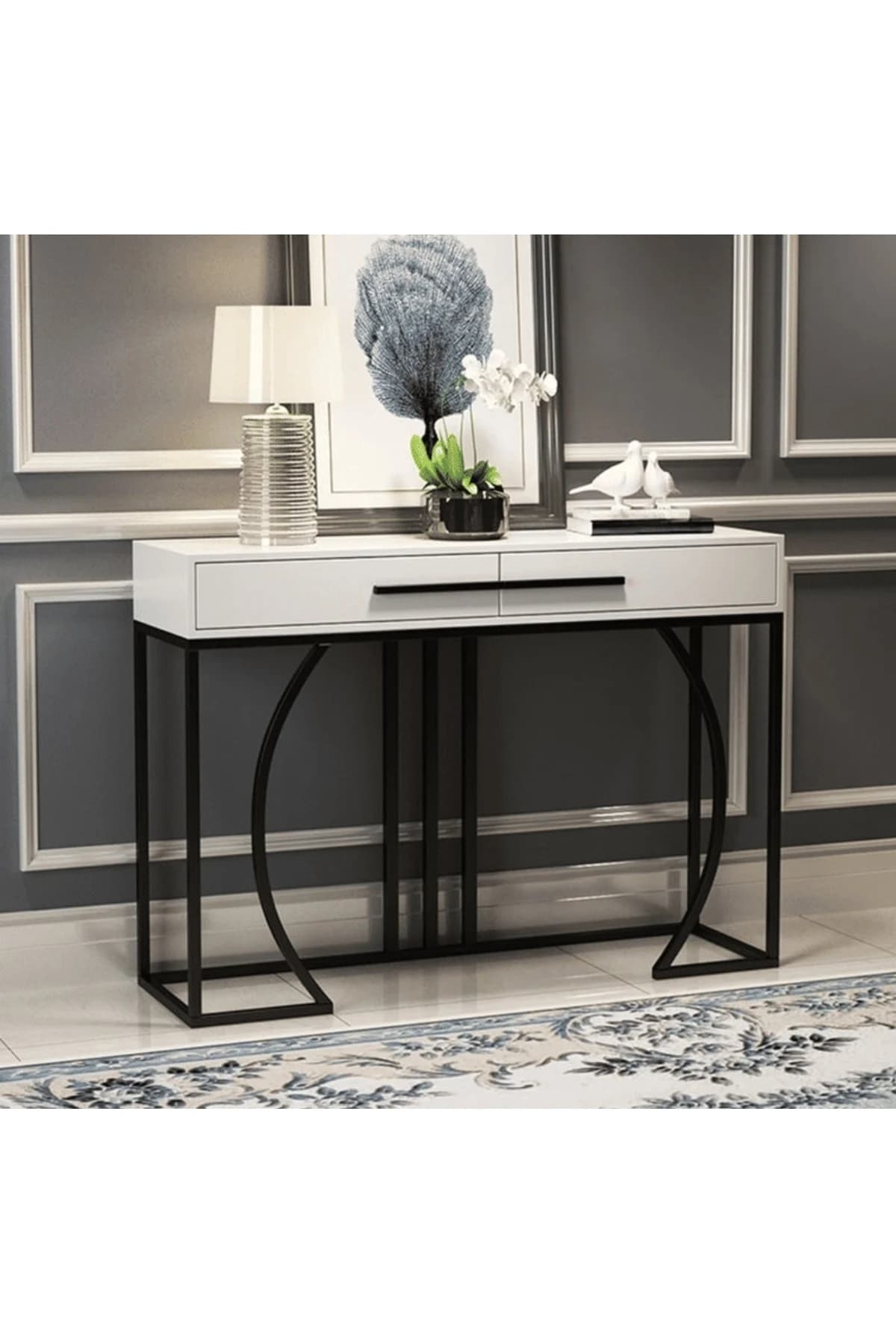 KC-0205 Modern Giriş Konsol Masası, 2 Çekmeceli Ahşap Tasarım